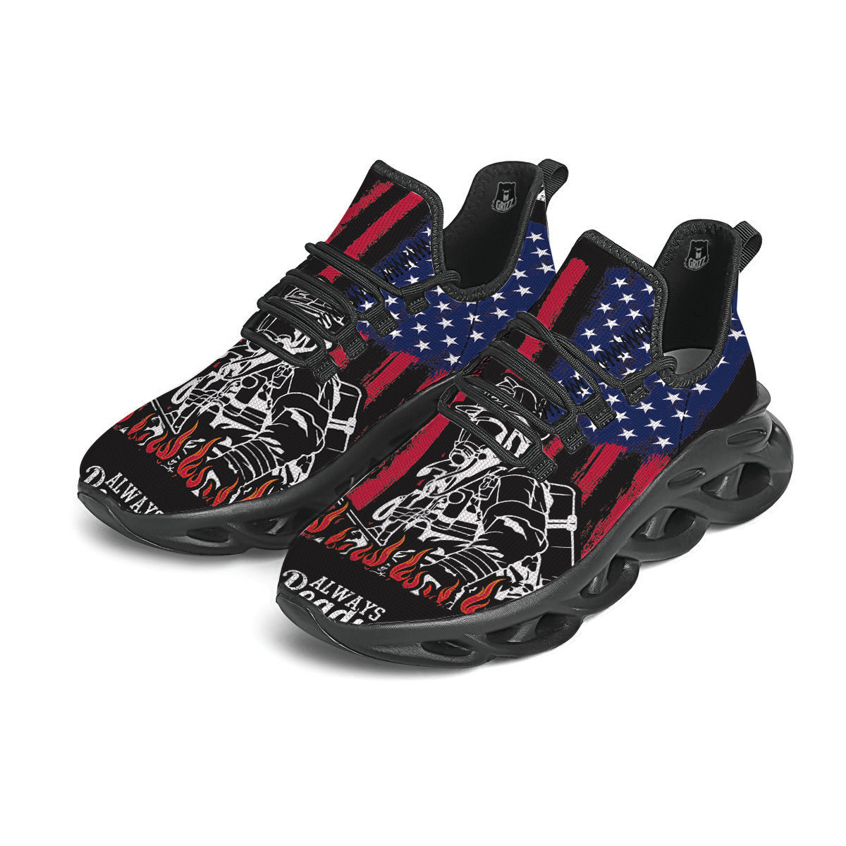 Firefighter Emblem American Print Black Running Shoes-grizzshop