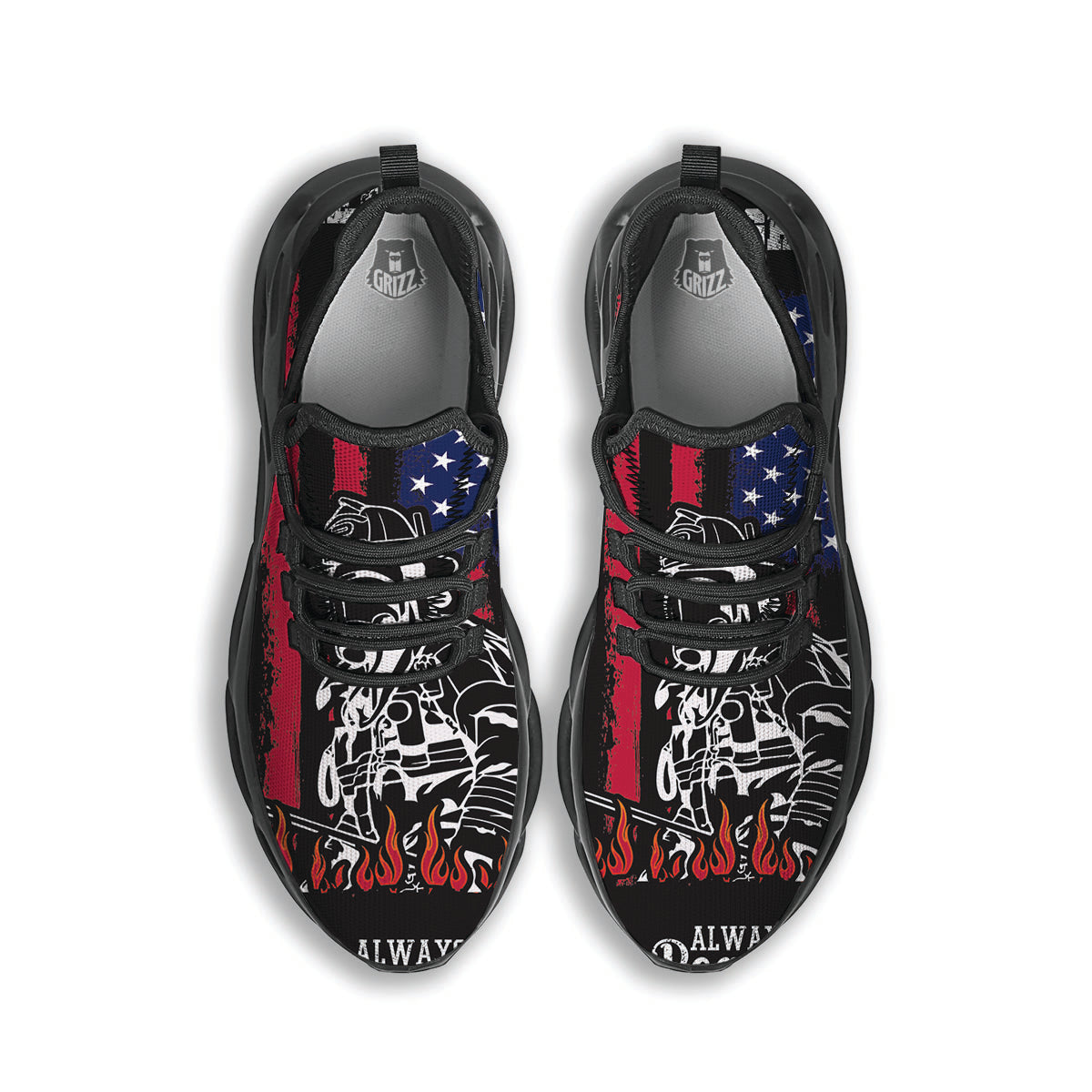 Firefighter Emblem American Print Black Running Shoes-grizzshop