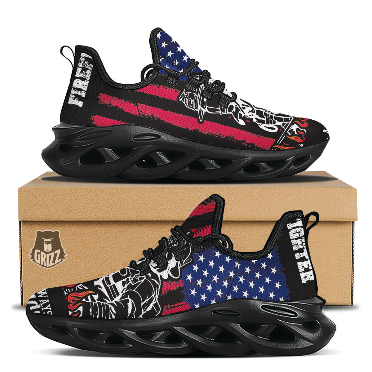 Firefighter Emblem American Print Black Running Shoes-grizzshop