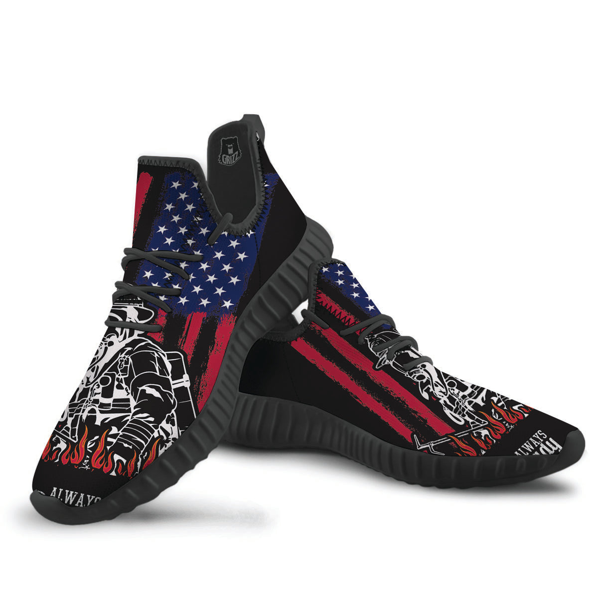Firefighter Emblem American Print Black Walking Shoes-grizzshop