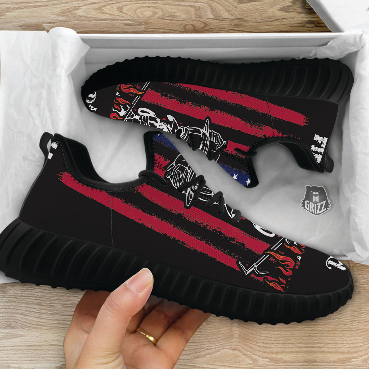 Firefighter Emblem American Print Black Walking Shoes-grizzshop