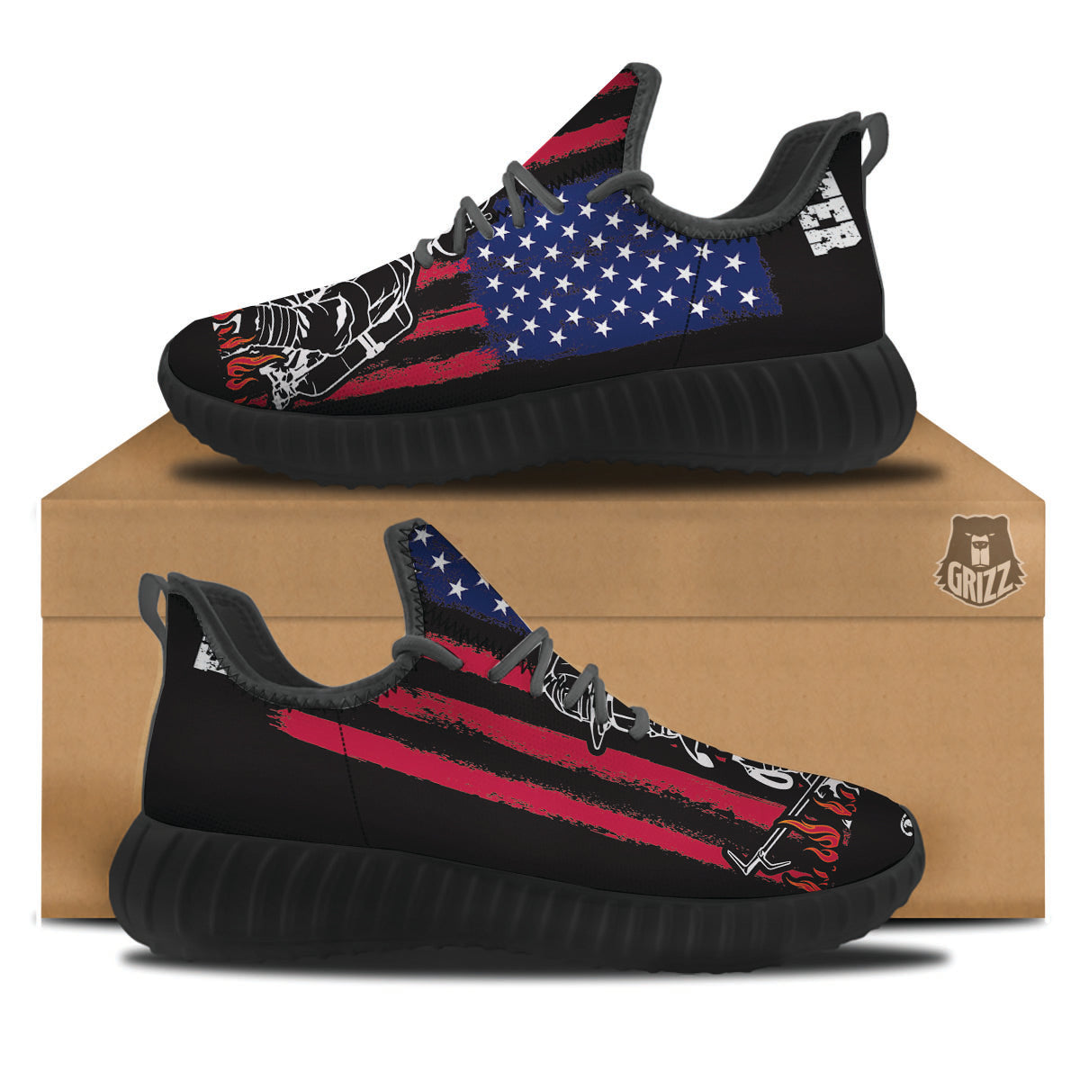 Firefighter Emblem American Print Black Walking Shoes-grizzshop