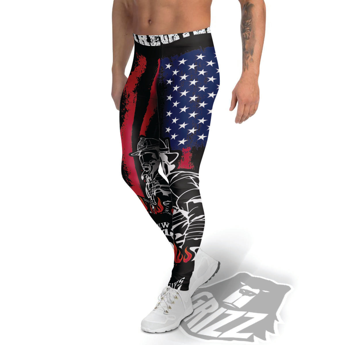 Firefighter Emblem American Print Men's Leggings-grizzshop