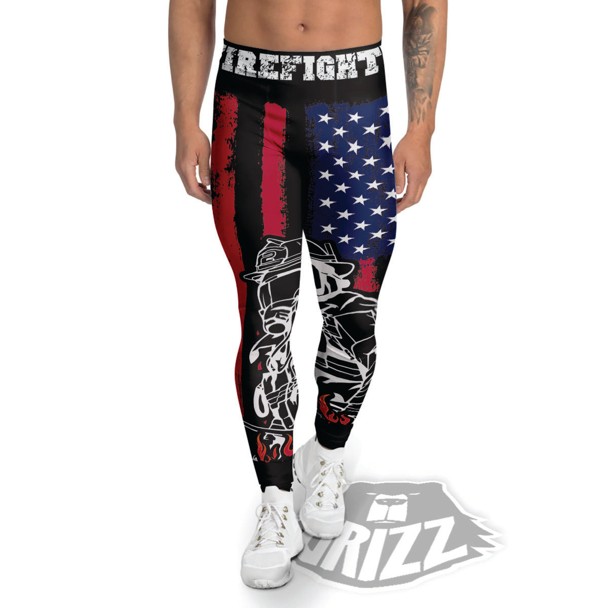 Firefighter Emblem American Print Men's Leggings-grizzshop