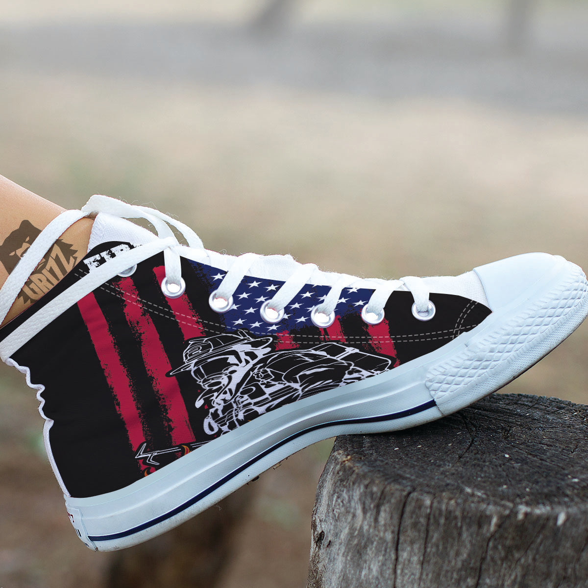 Firefighter Emblem American Print White High Top Shoes-grizzshop