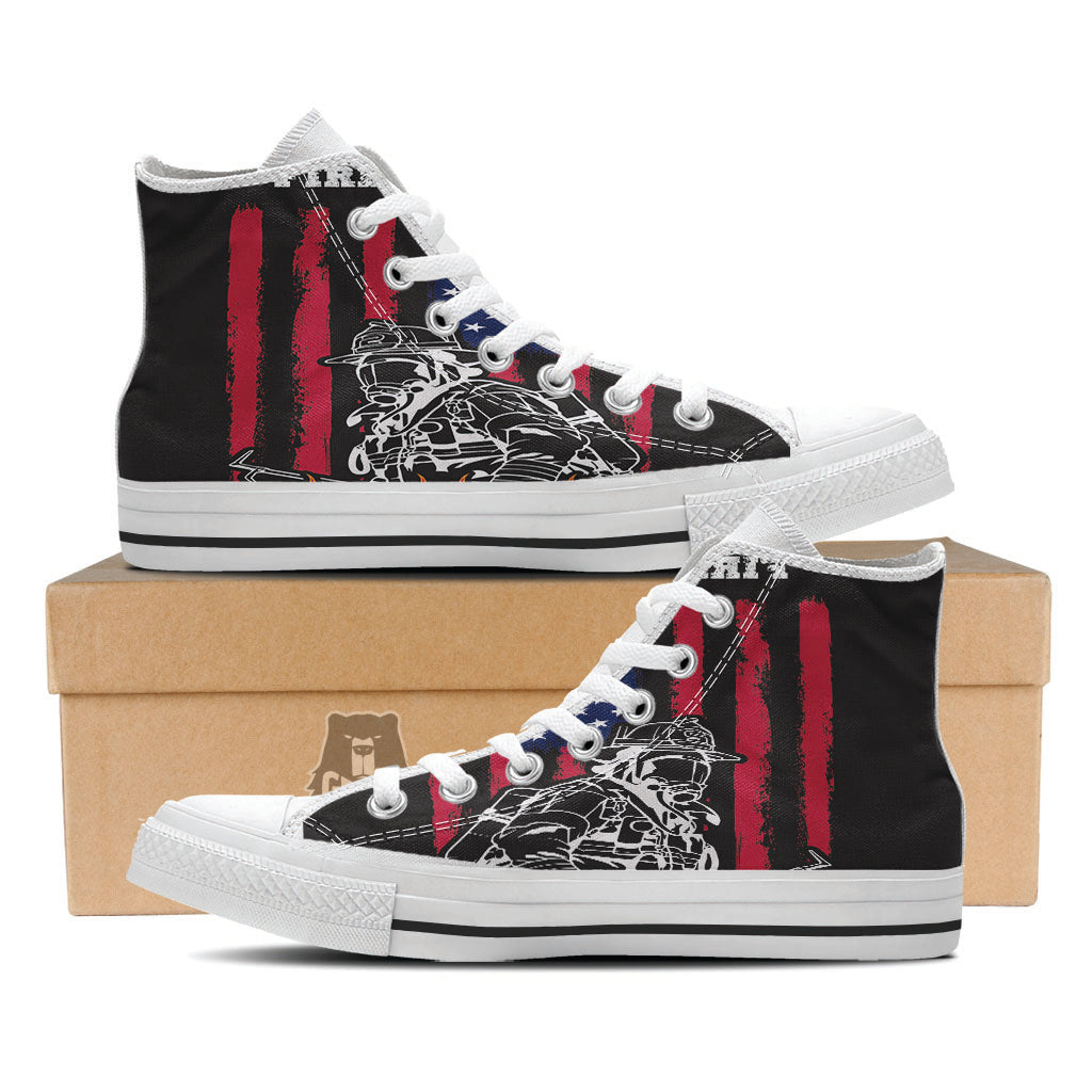 Firefighter Emblem American Print White High Top Shoes-grizzshop