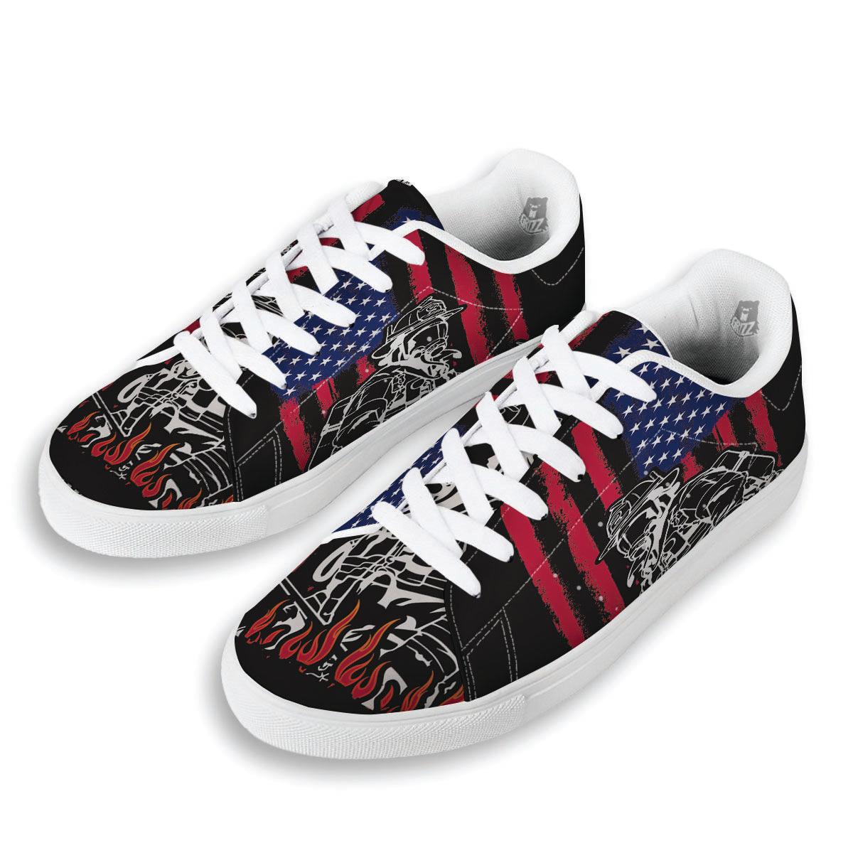 Firefighter Emblem American Print White Low Top Sneakers-grizzshop