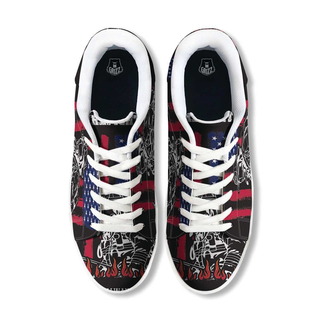 Firefighter Emblem American Print White Low Top Sneakers-grizzshop