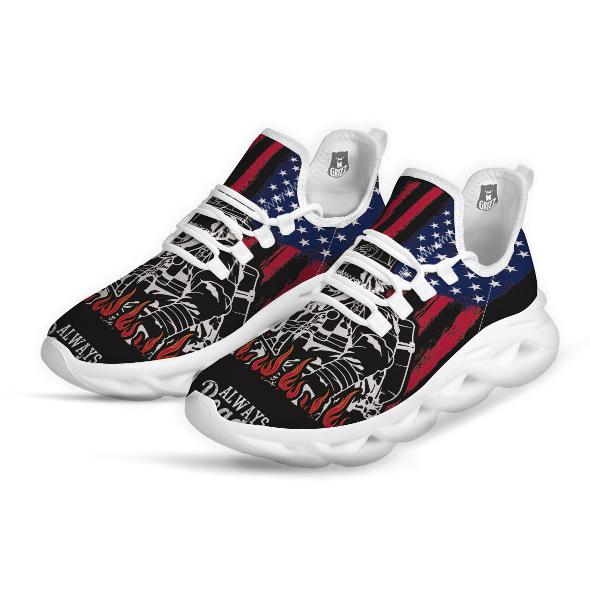 Firefighter Emblem American Print White Running Shoes-grizzshop