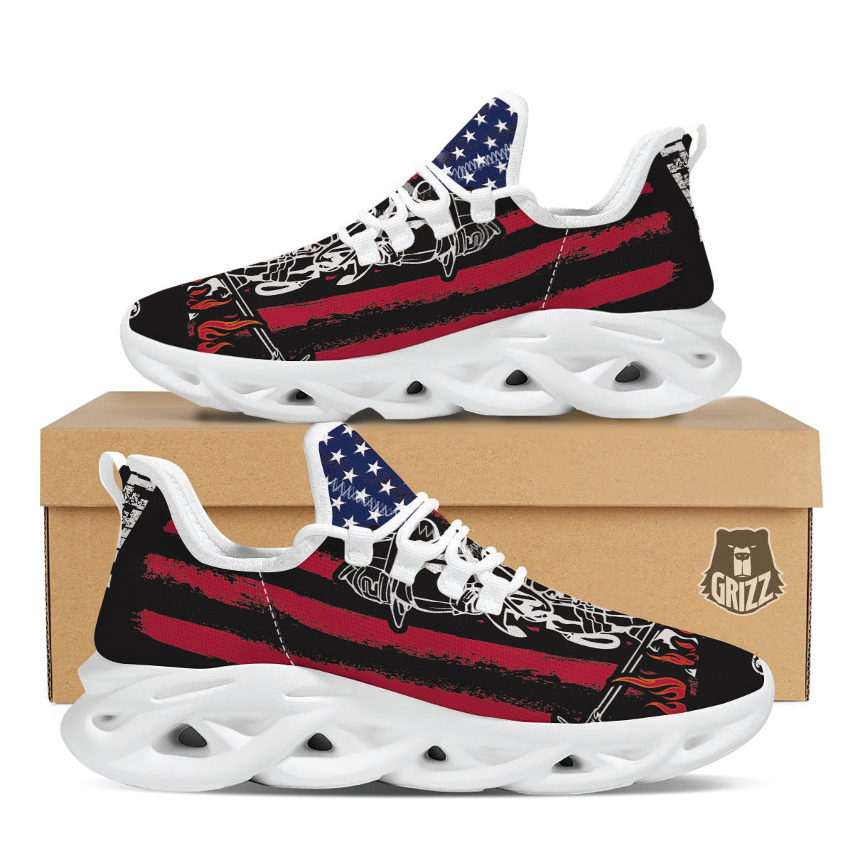 Firefighter Emblem American Print White Running Shoes-grizzshop
