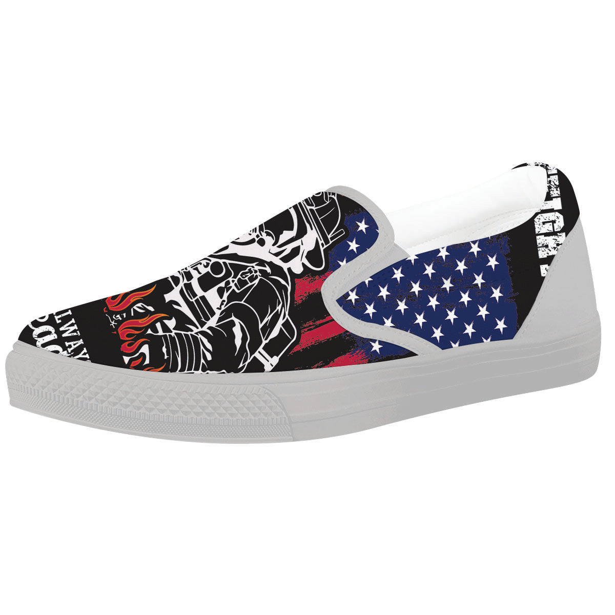 Firefighter Emblem American Print White Slip On Shoes-grizzshop