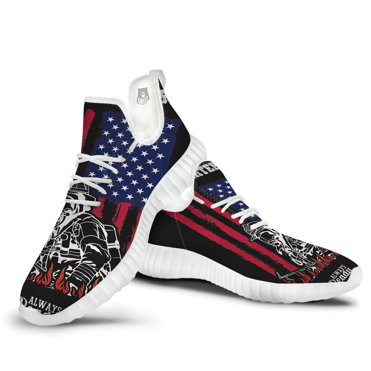 Firefighter Emblem American Print White Walking Shoes-grizzshop