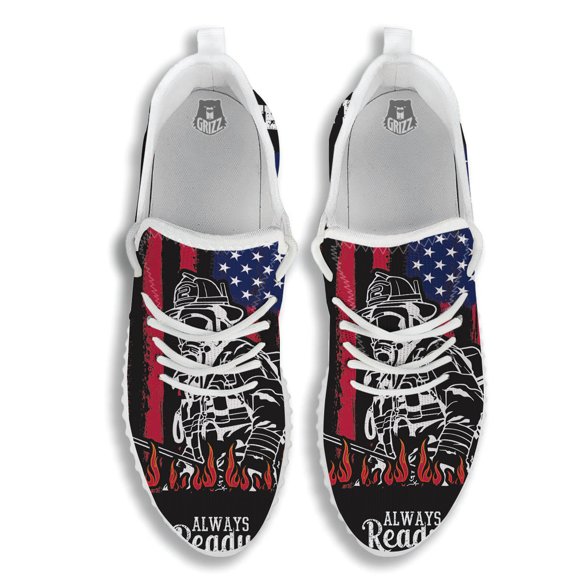 Firefighter Emblem American Print White Walking Shoes-grizzshop