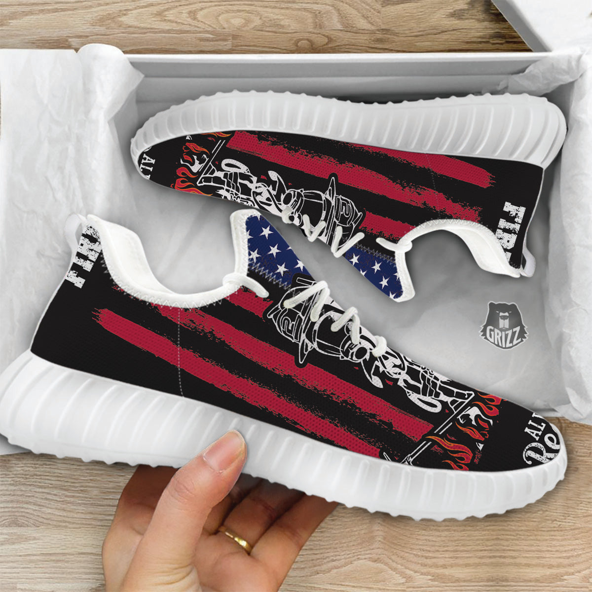 Firefighter Emblem American Print White Walking Shoes-grizzshop