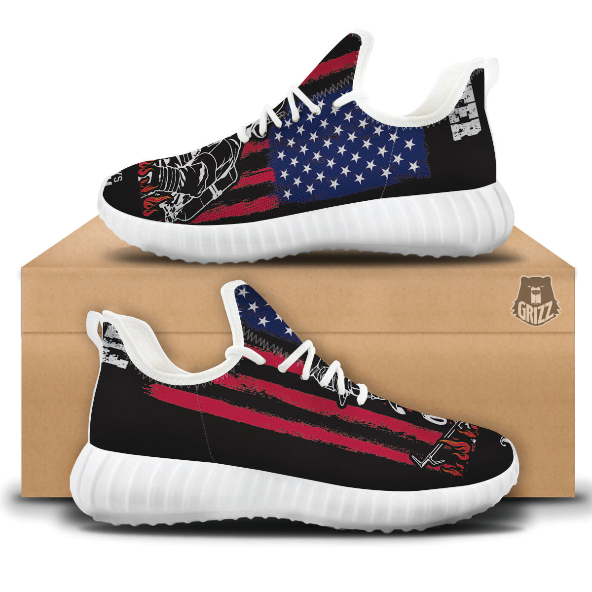 Firefighter Emblem American Print White Walking Shoes-grizzshop