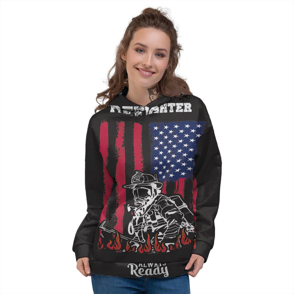 Firefighter Emblem American Print Women's Hoodie-grizzshop