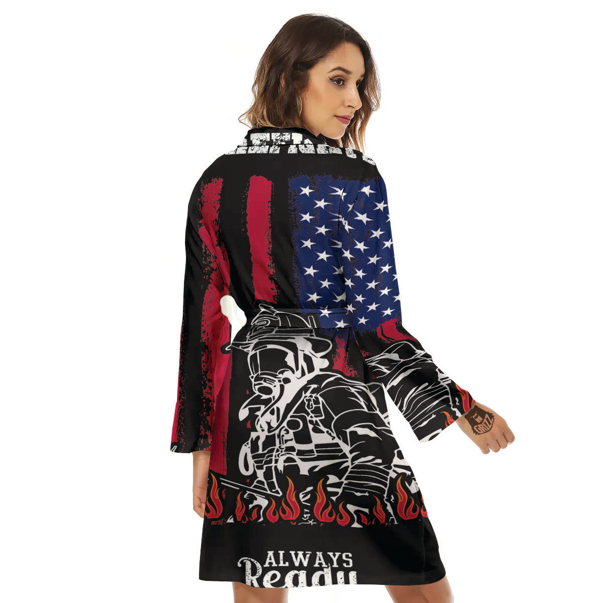 Firefighter Emblem American Print Women's Robe-grizzshop
