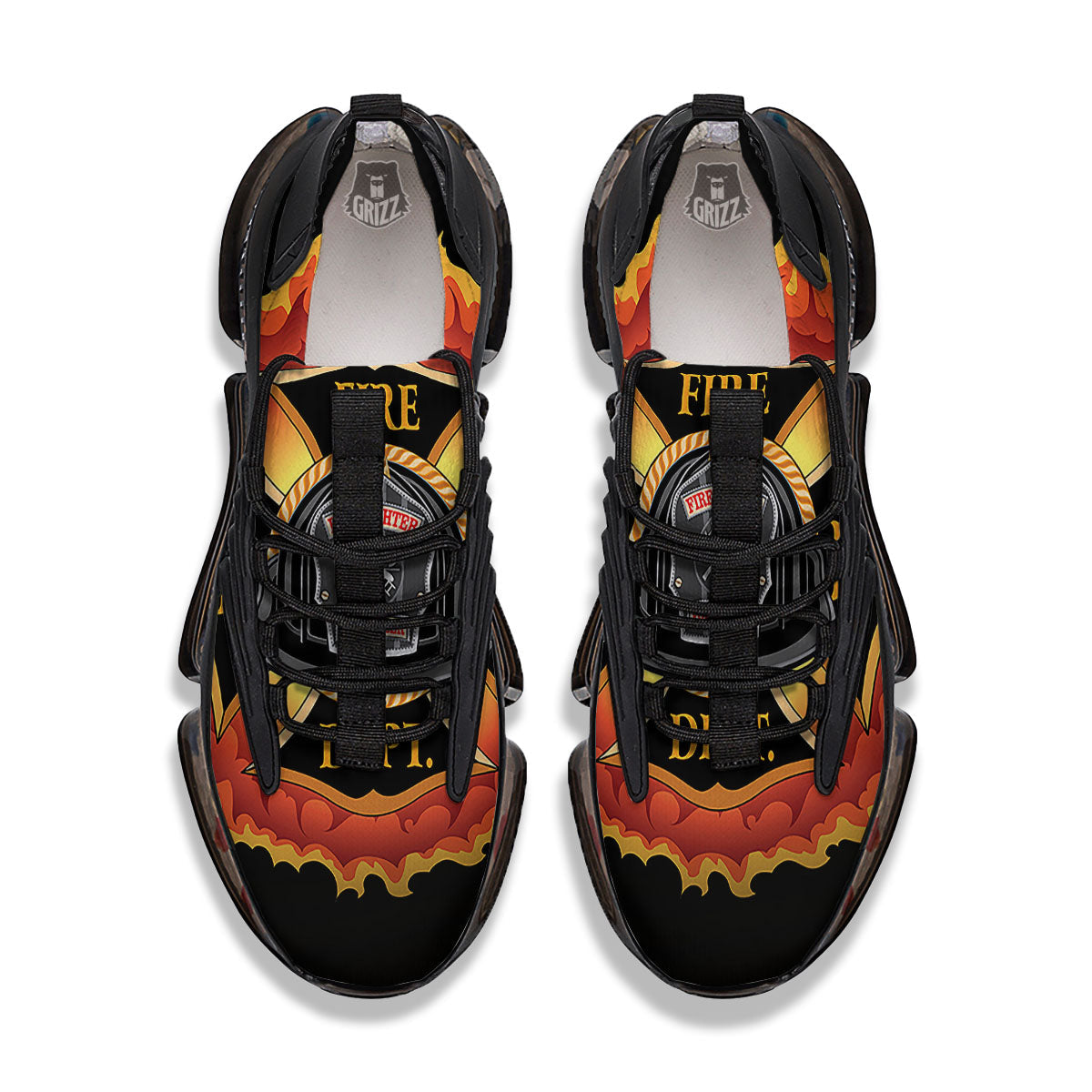 Firefighter Emblem Flaming Print Black Gym Shoes-grizzshop