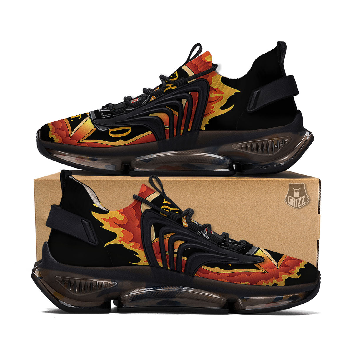 Firefighter Emblem Flaming Print Black Gym Shoes-grizzshop
