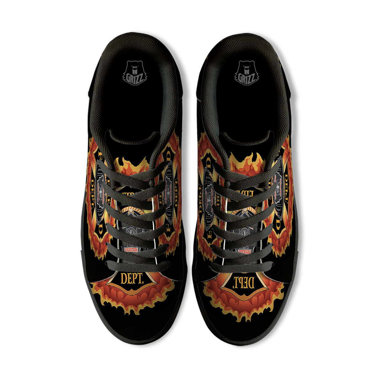 Firefighter Emblem Flaming Print Black Low Top Sneakers-grizzshop