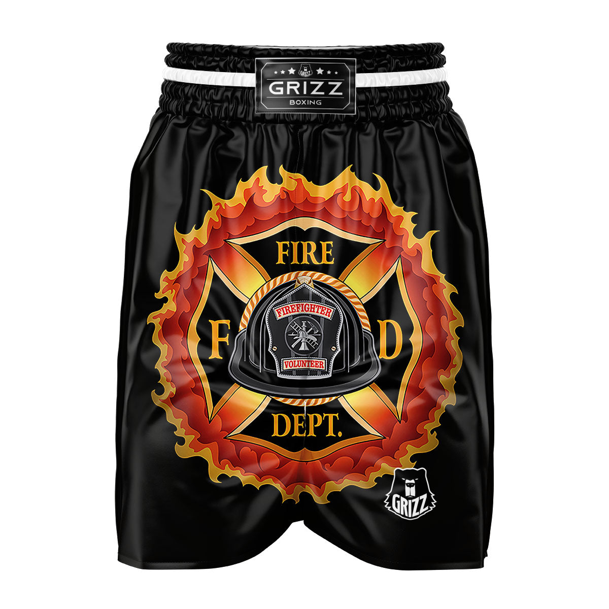 Firefighter Emblem Flaming Print Boxing Shorts-grizzshop