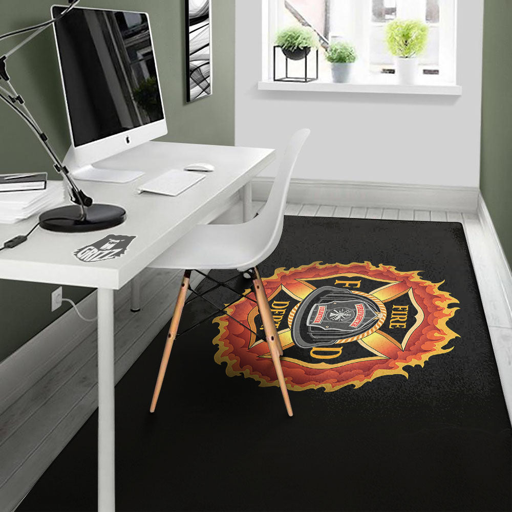 Firefighter Emblem Flaming Print Floor Mat-grizzshop