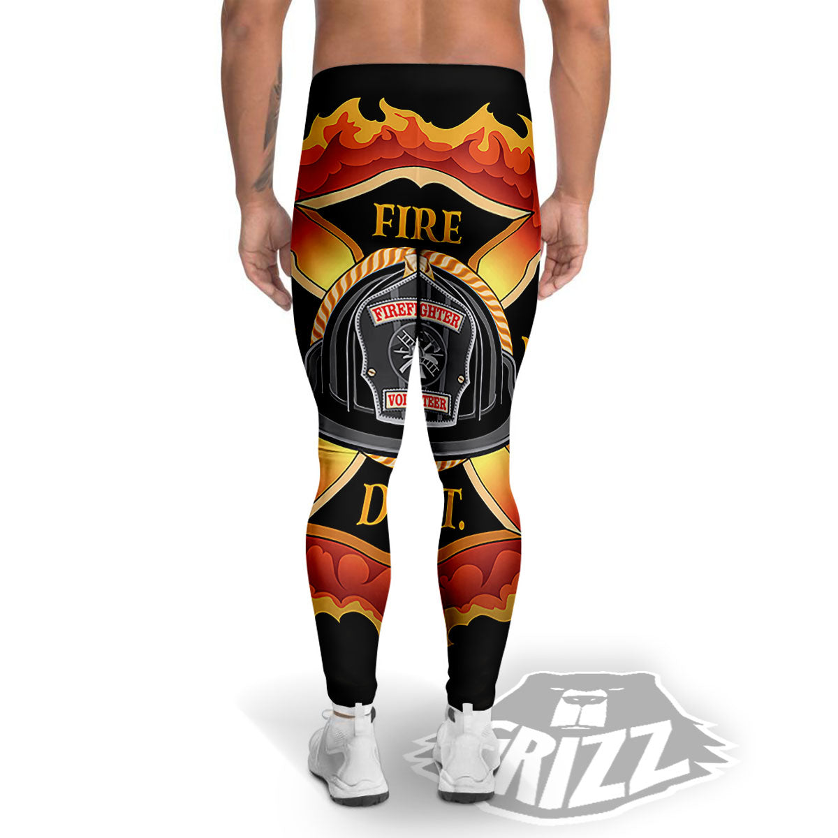 Firefighter Emblem Flaming Print Men's Leggings-grizzshop