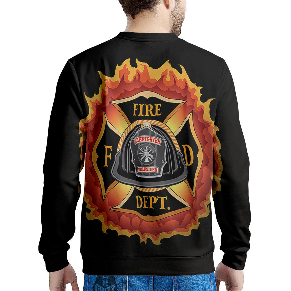 Firefighter Emblem Flaming Print Men's Sweatshirt-grizzshop