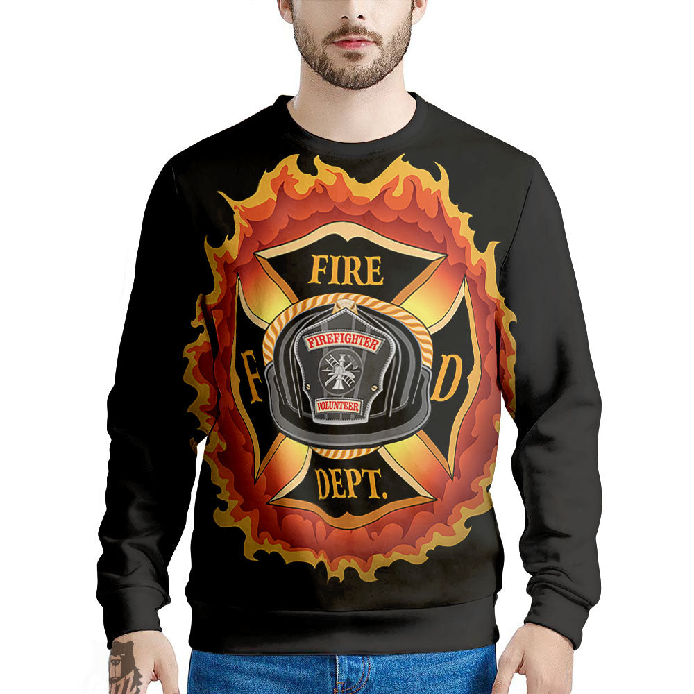 Firefighter Emblem Flaming Print Men's Sweatshirt-grizzshop