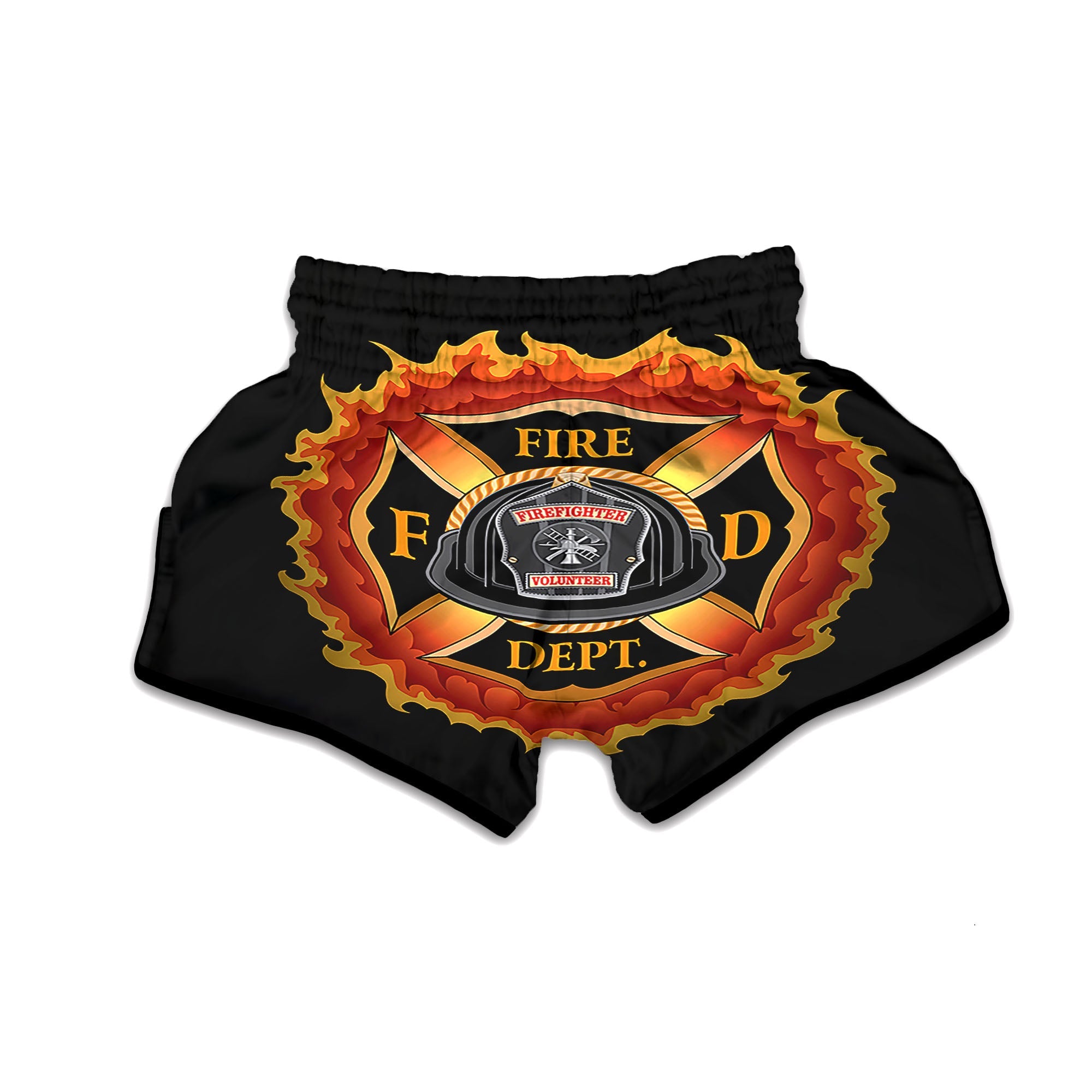 Firefighter Emblem Flaming Print Muay Thai Boxing Shorts-grizzshop