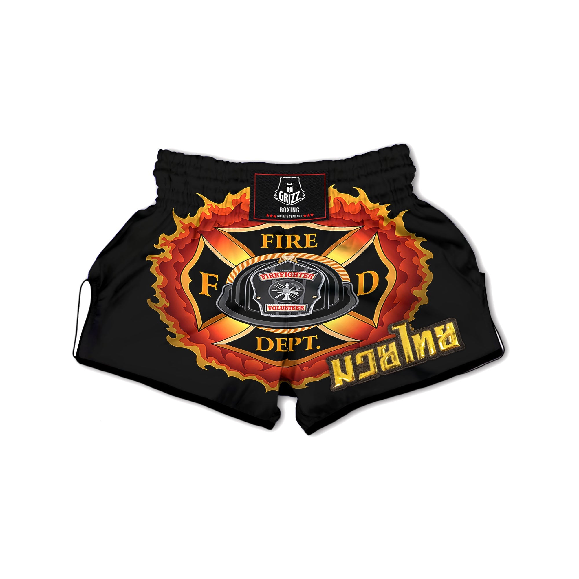 Firefighter Emblem Flaming Print Muay Thai Boxing Shorts-grizzshop