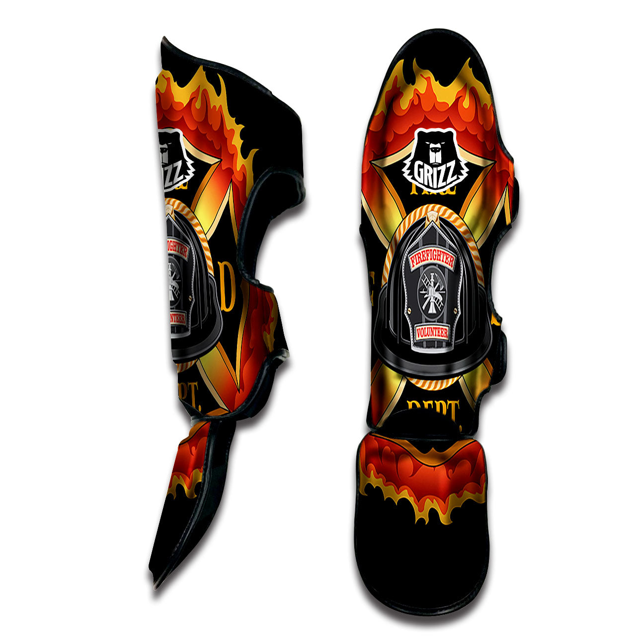 Firefighter Emblem Flaming Print Muay Thai Shin Guards-grizzshop