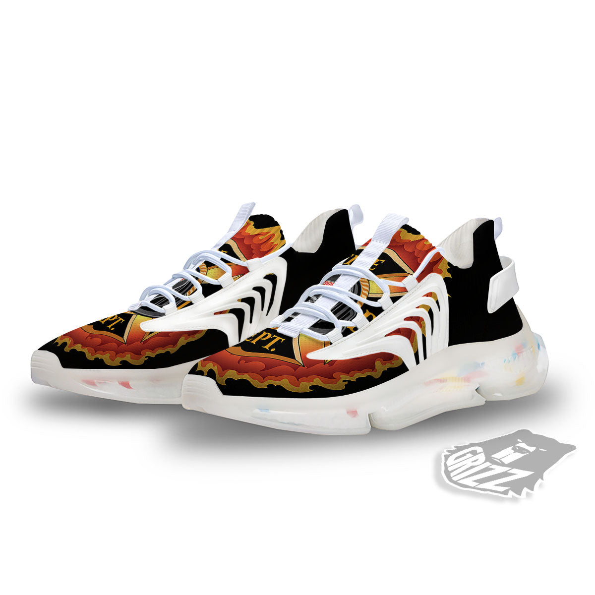 Firefighter Emblem Flaming Print White Gym Shoes-grizzshop