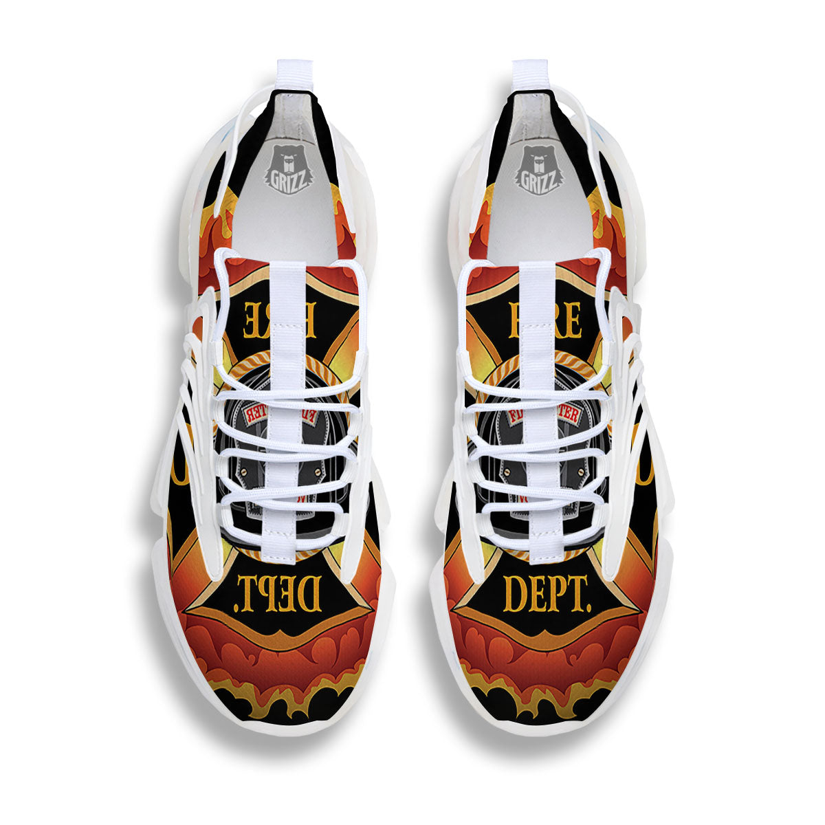 Firefighter Emblem Flaming Print White Gym Shoes-grizzshop