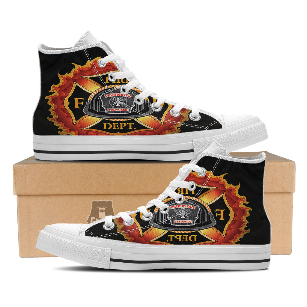 Firefighter Emblem Flaming Print White High Top Shoes-grizzshop