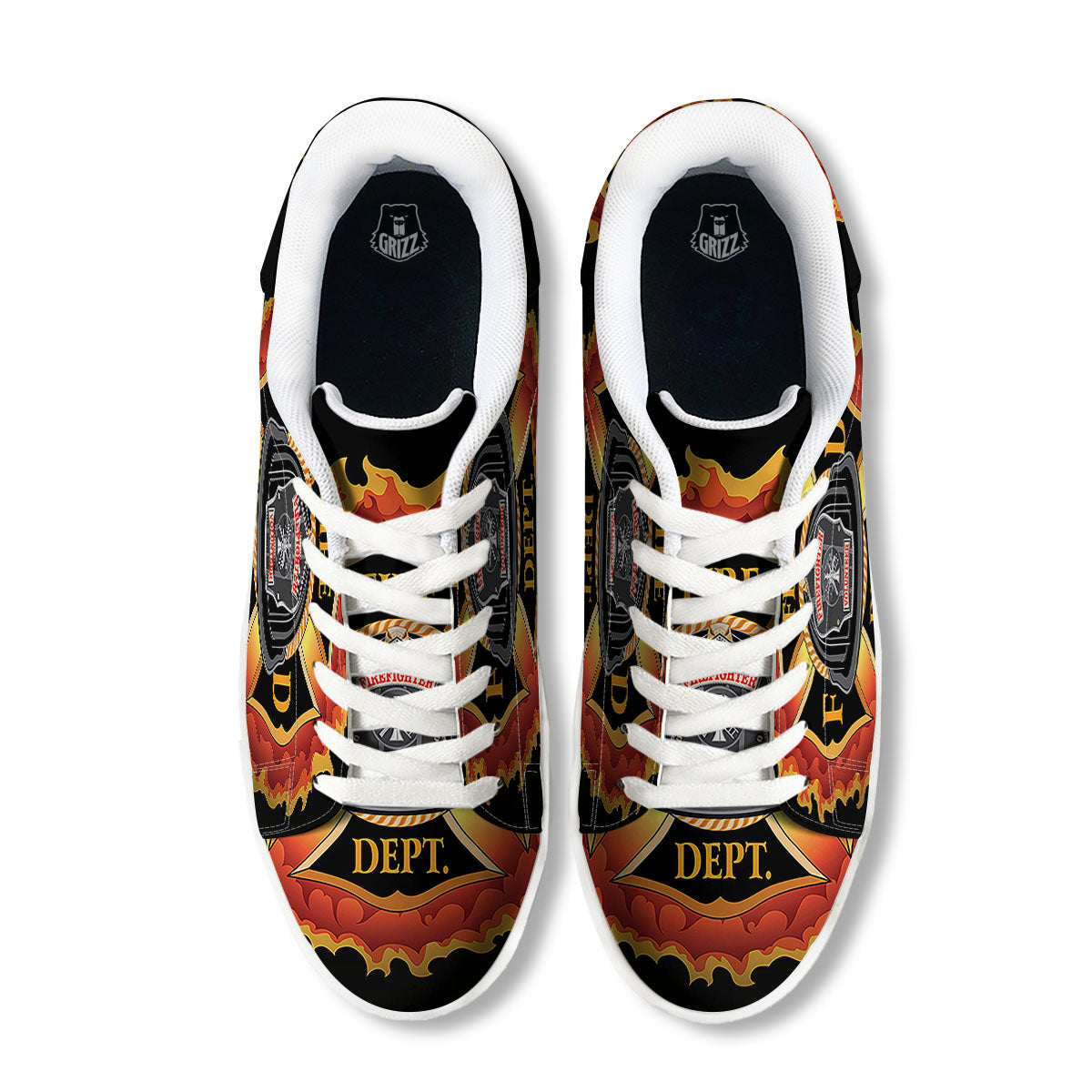 Firefighter Emblem Flaming Print White Low Top Sneakers-grizzshop
