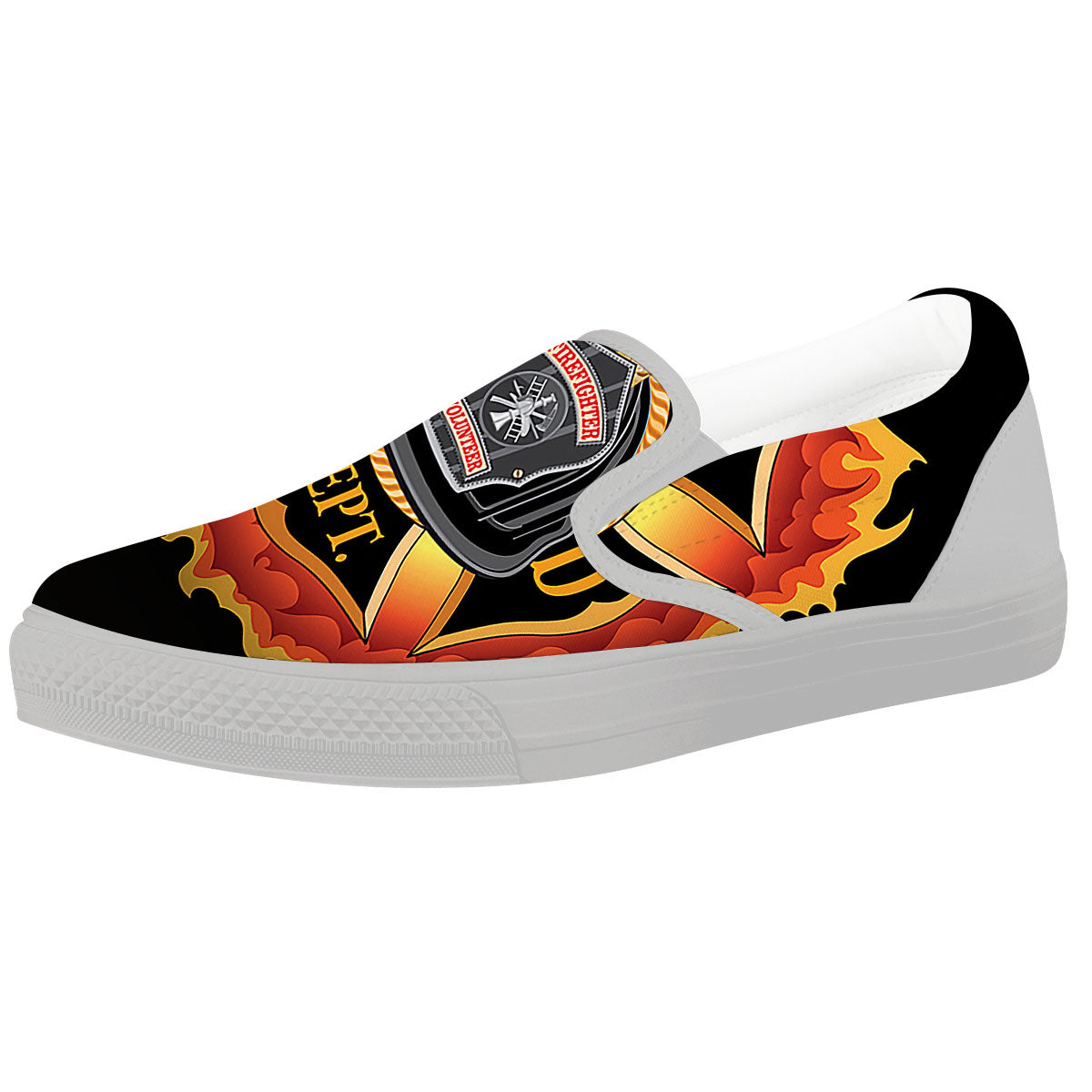 Firefighter Emblem Flaming Print White Slip On Shoes-grizzshop