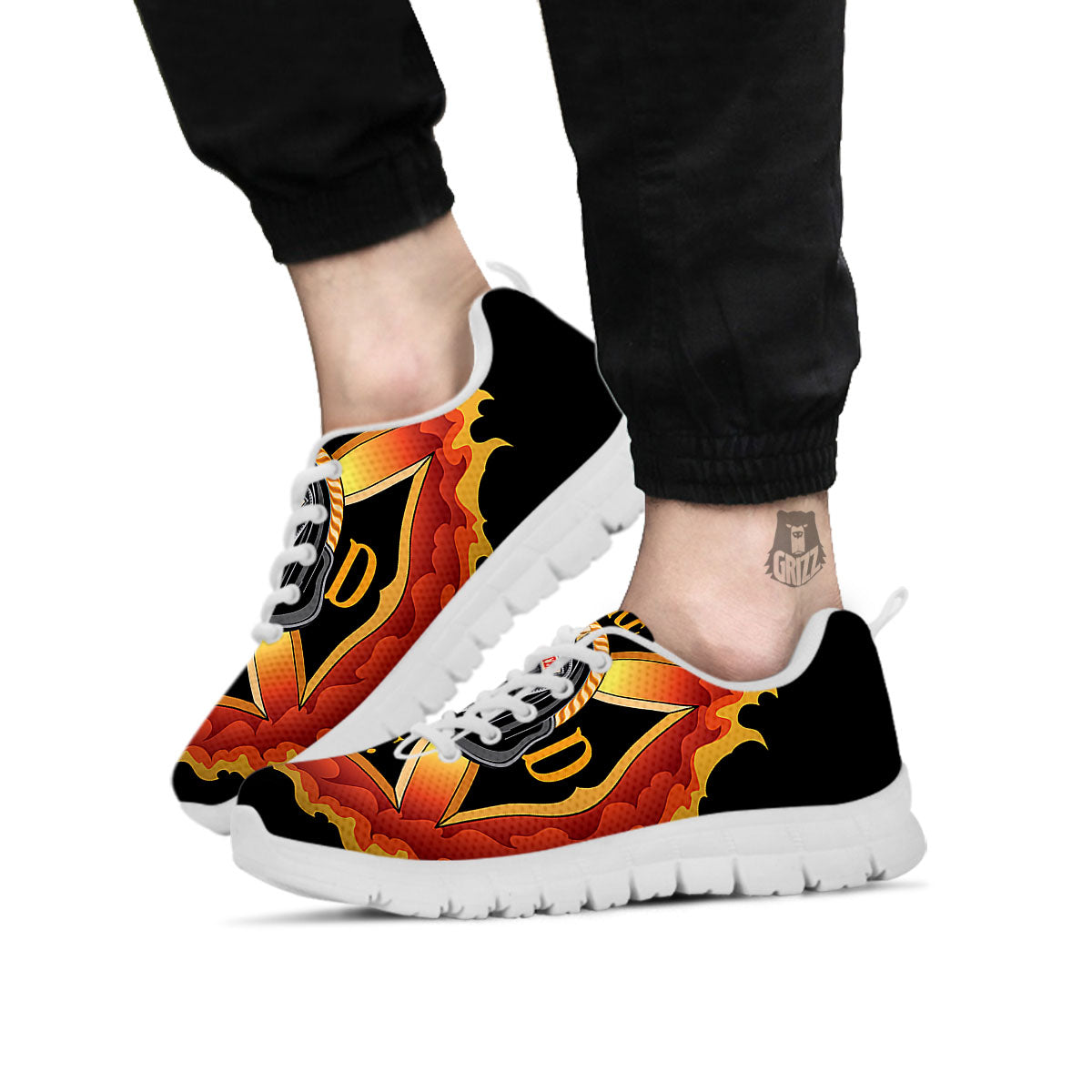 Firefighter Emblem Flaming Print White Sneaker-grizzshop
