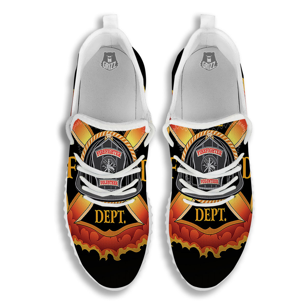 Firefighter Emblem Flaming Print White Walking Shoes-grizzshop