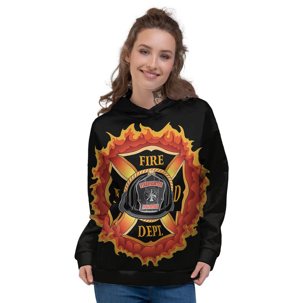 Firefighter Emblem Flaming Print Women's Hoodie-grizzshop