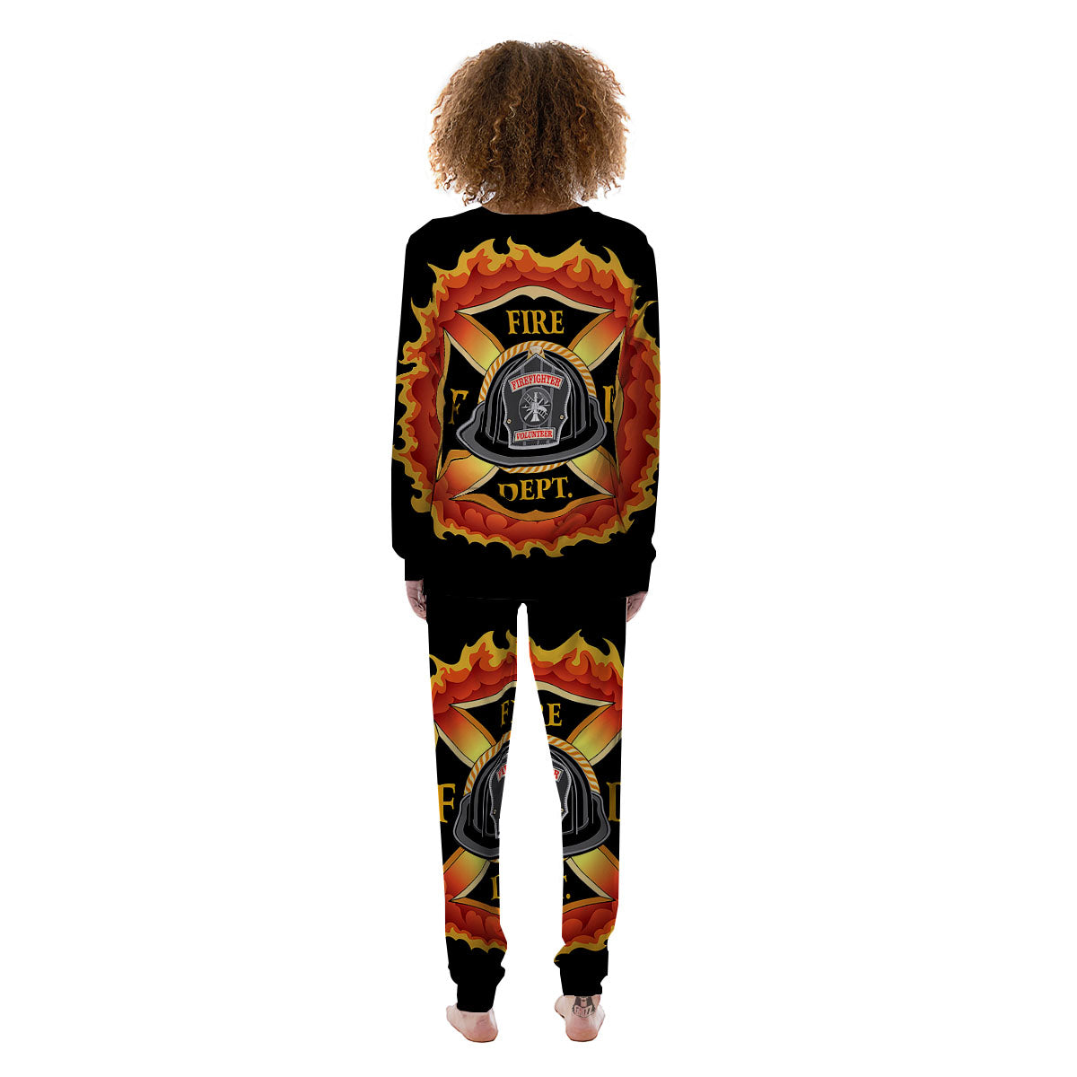 Firefighter Emblem Flaming Print Women's Pajamas-grizzshop