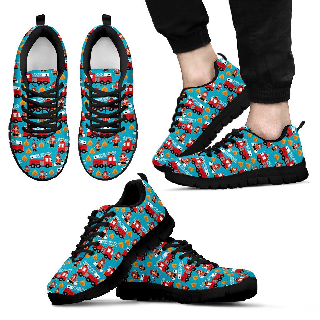 Firefighter Pattern Print Black Sneaker Shoes For Men Women-grizzshop