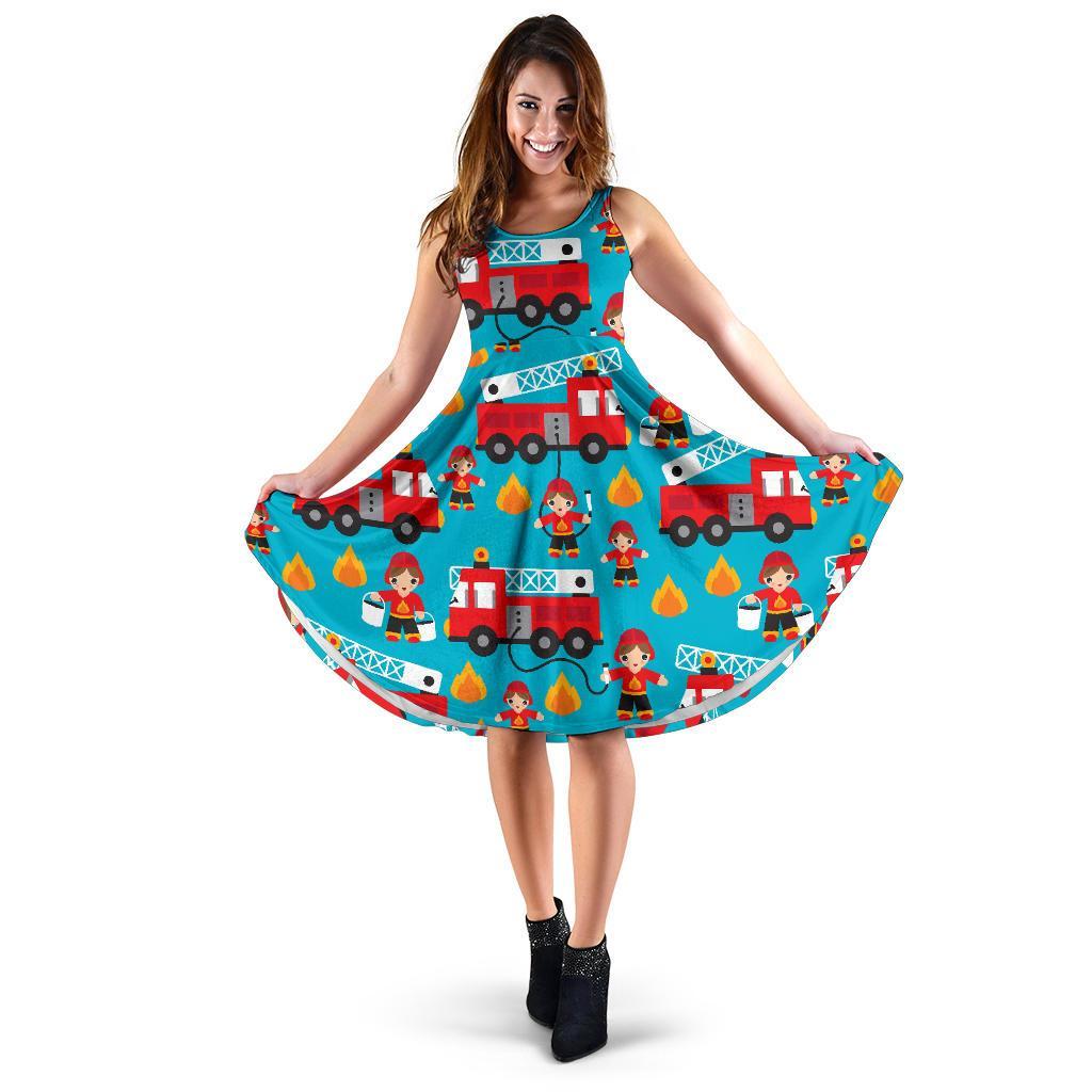 Firefighter Pattern Print Dress-grizzshop