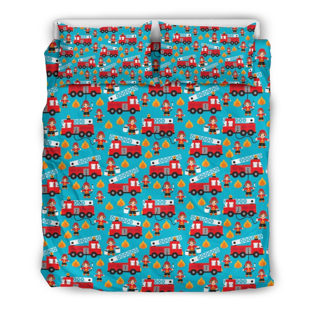 Firefighter Pattern Print Duvet Cover Bedding Set-grizzshop