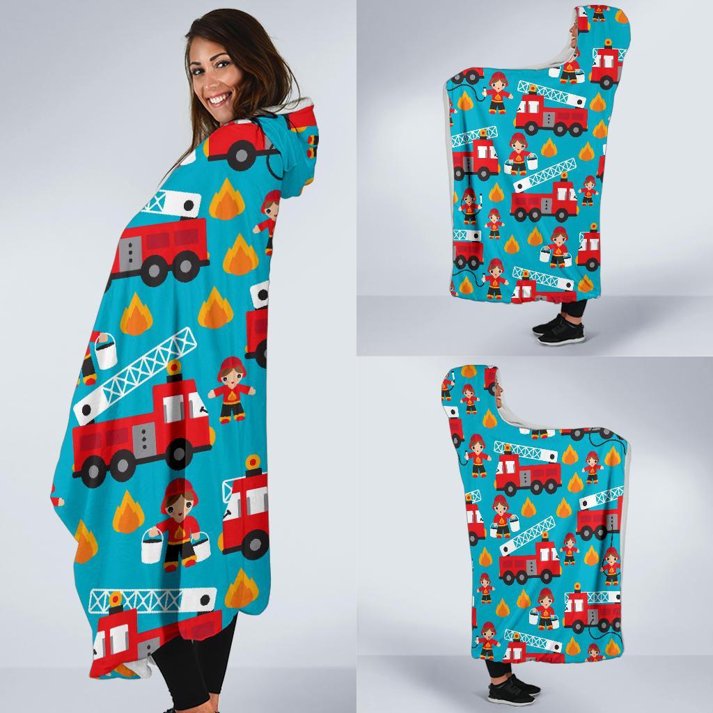 Firefighter Pattern Print Hooded Blanket-grizzshop