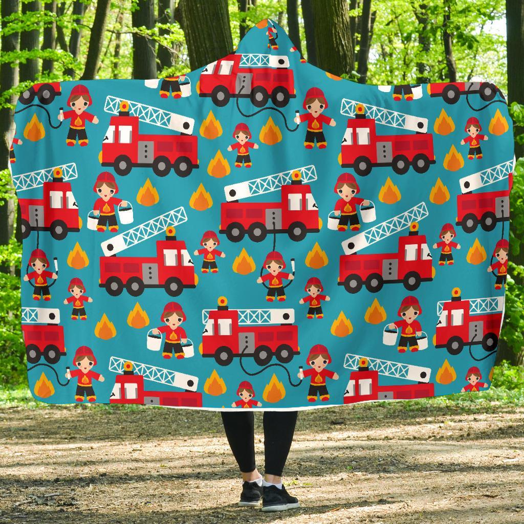 Firefighter Pattern Print Hooded Blanket-grizzshop