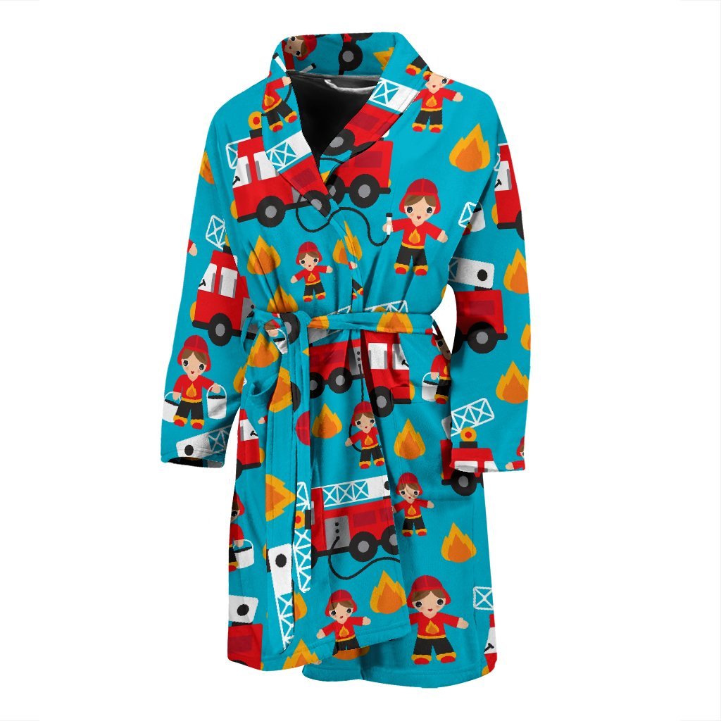 Firefighter Pattern Print Men Long Robe-grizzshop