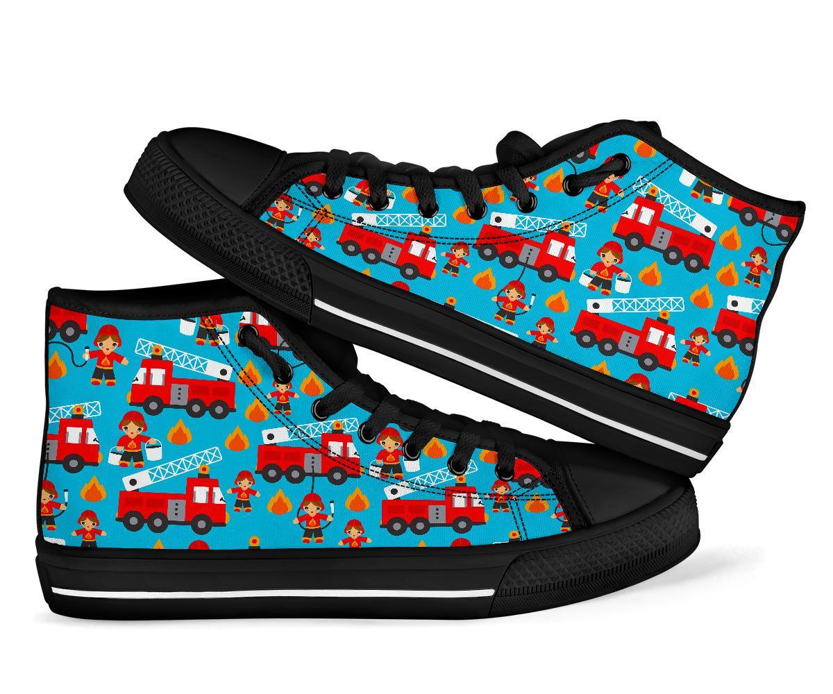 Firefighter Pattern Print Men Women's High Top Shoes-grizzshop