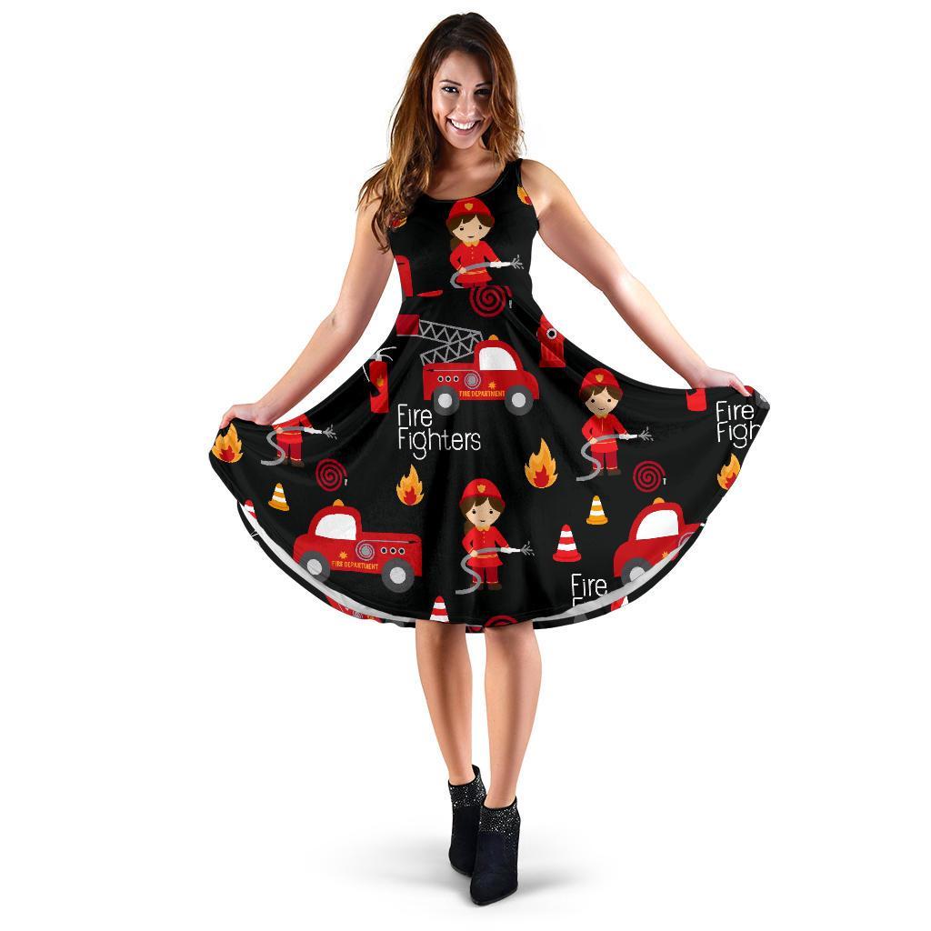 Firefighter Print Pattern Dress-grizzshop