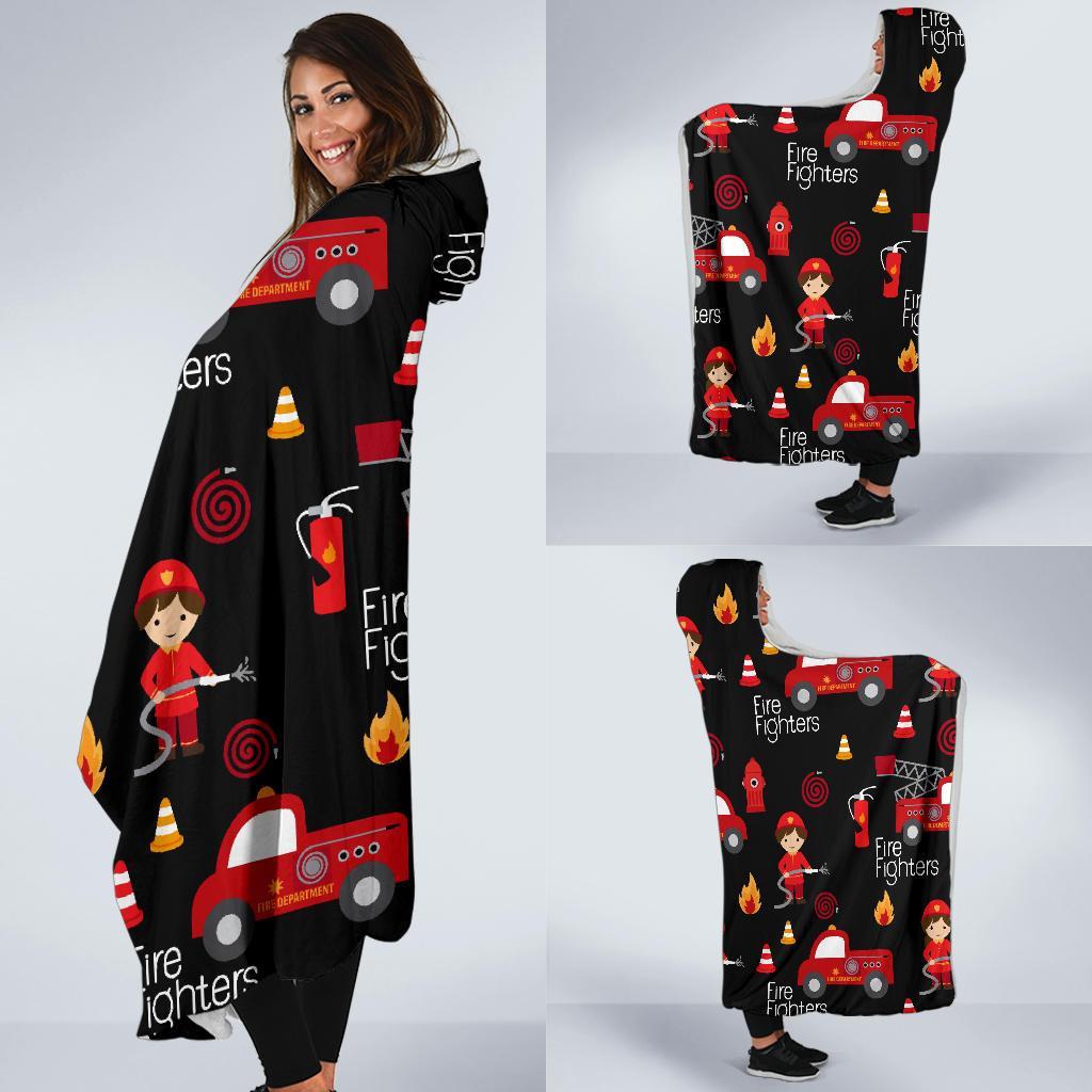 Firefighter Print Pattern Hooded Blanket-grizzshop